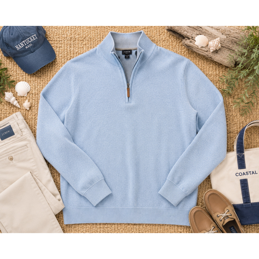 J.CREW 1/4 Zip Long-sleeve Pullover 100% Cotton Light Blue Men's Medium